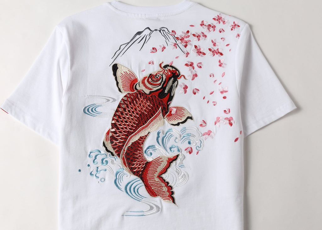 KH628 Red Koi Fish Embroidered Tee