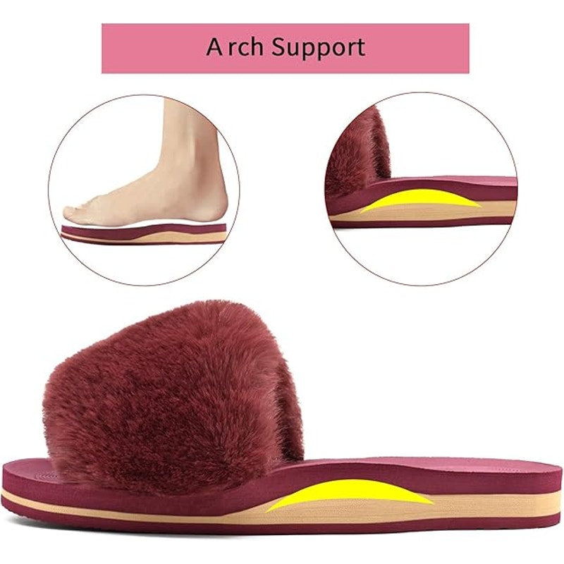 Coface Womens Size 8 Magenta Pink Slide On Fuzzy Flip Flop House Slippers