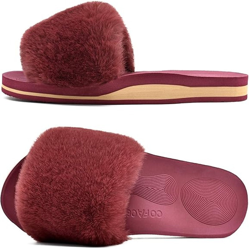 Coface Womens Size 8 Magenta Pink Slide On Fuzzy Flip Flop House Slippers