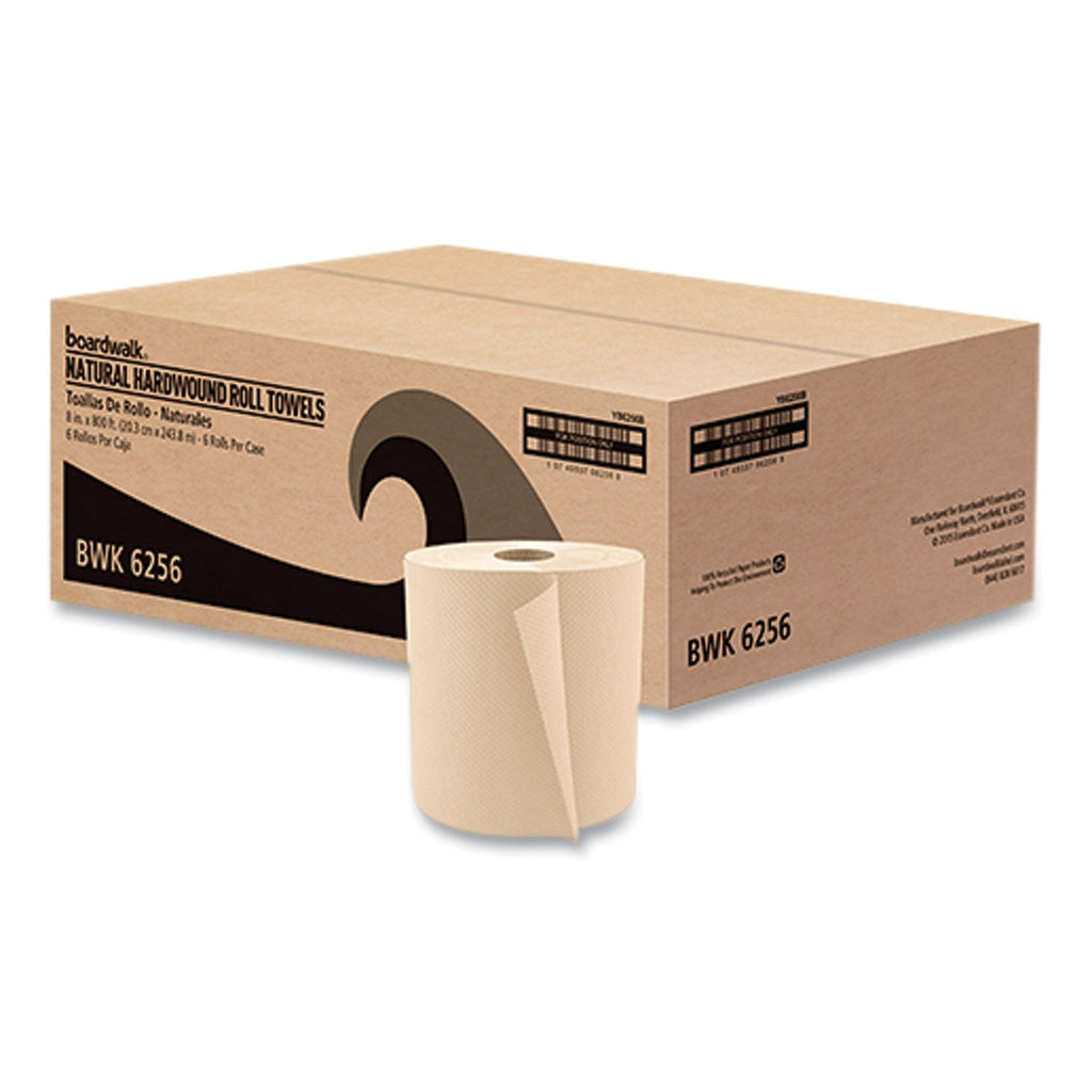 Boardwalk Hardwound Paper Towels, Nonperforated, 1-Ply, 8" x 800 ft, Natural, 6 Rolls/Carton