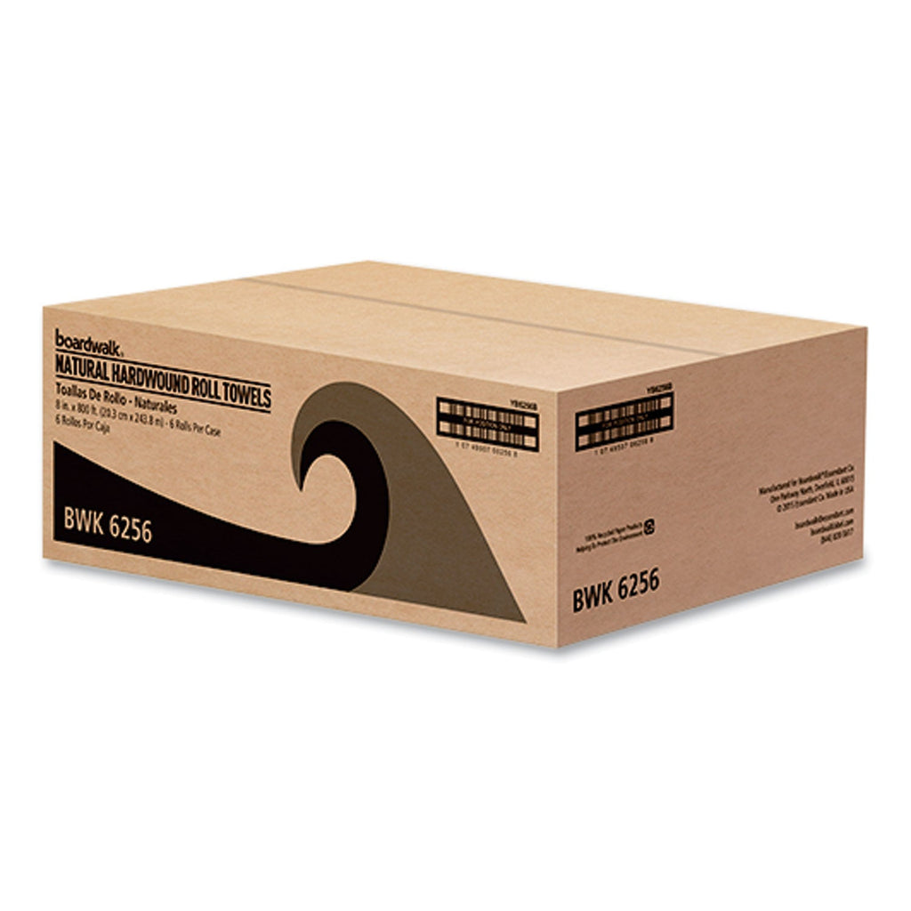 Boardwalk Hardwound Paper Towels, Nonperforated, 1-Ply, 8" x 800 ft, Natural, 6 Rolls/Carton