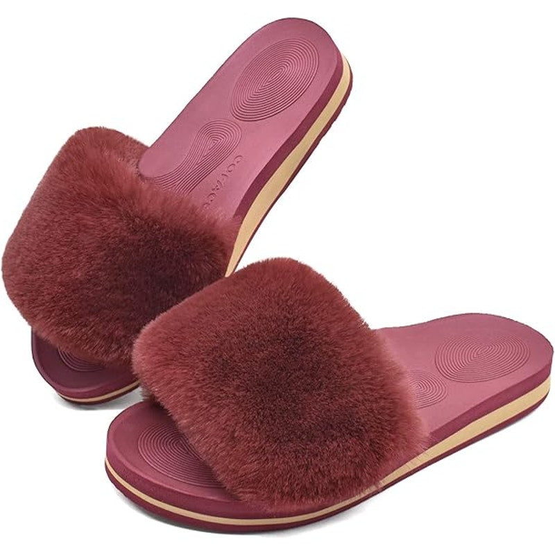 Coface Womens Size 8 Magenta Pink Slide On Fuzzy Flip Flop House Slippers