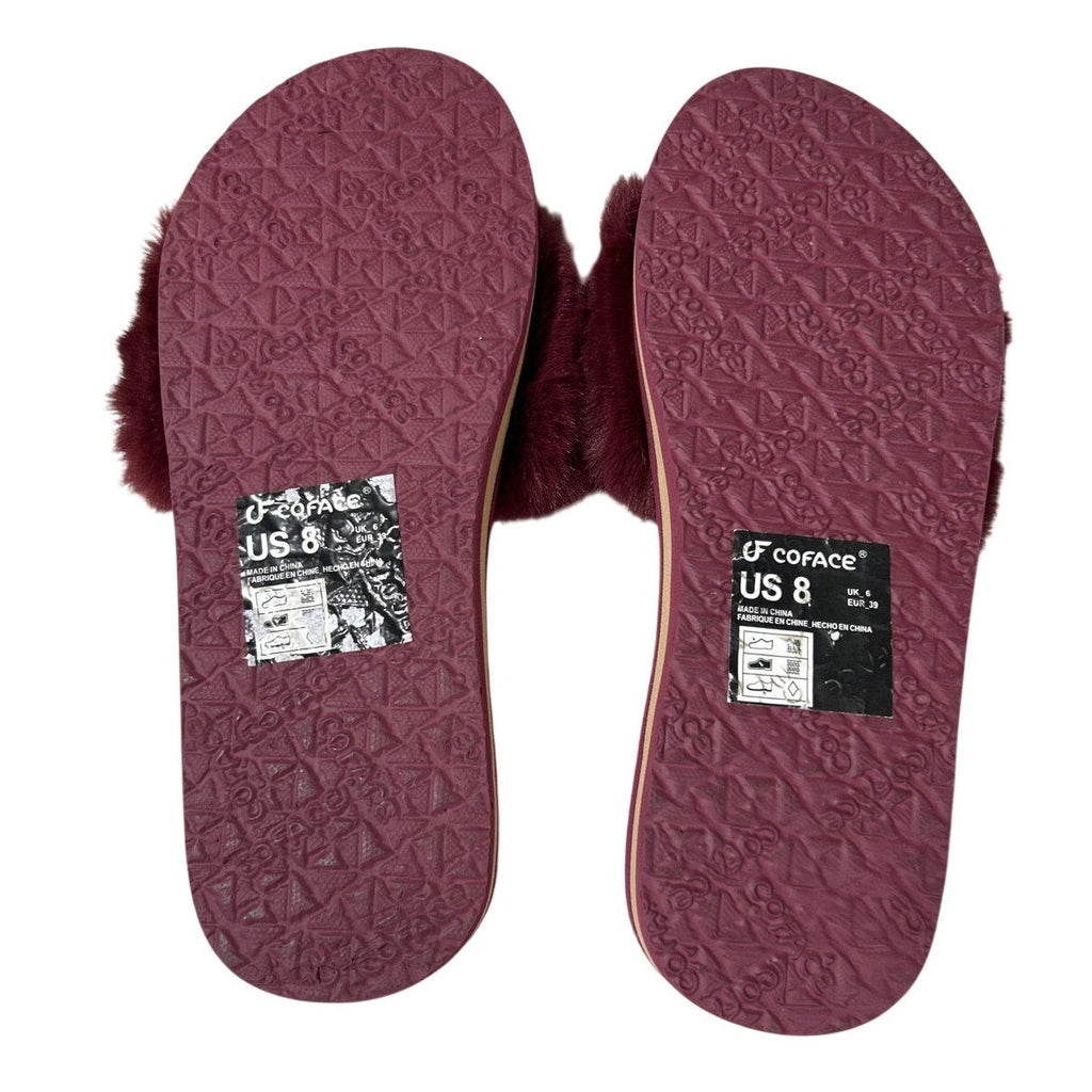 Coface Womens Size 8 Magenta Pink Slide On Fuzzy Flip Flop House Slippers