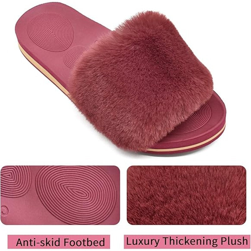 Coface Womens Size 8 Magenta Pink Slide On Fuzzy Flip Flop House Slippers