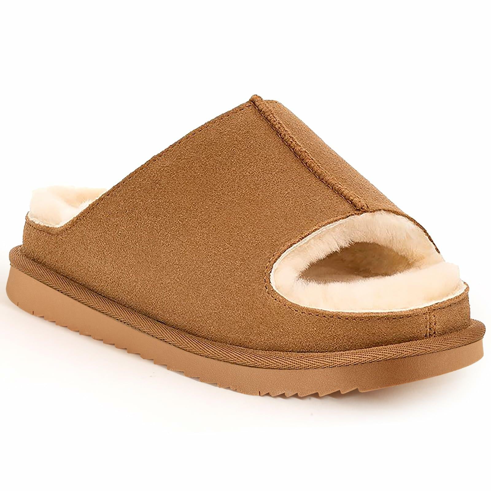 QXV Women's Slide Sandal Open-Toe Slip-On Brown Size 8