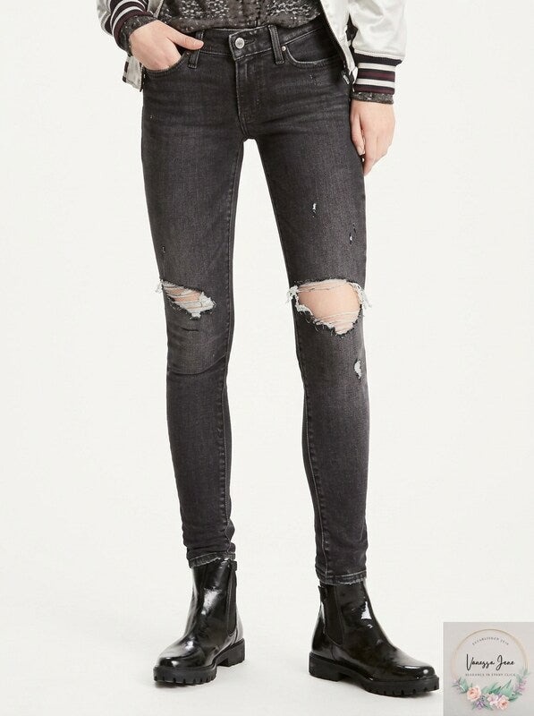 Levis Womens Distressed Skinny Fit Jeans, Size 24W X 30L